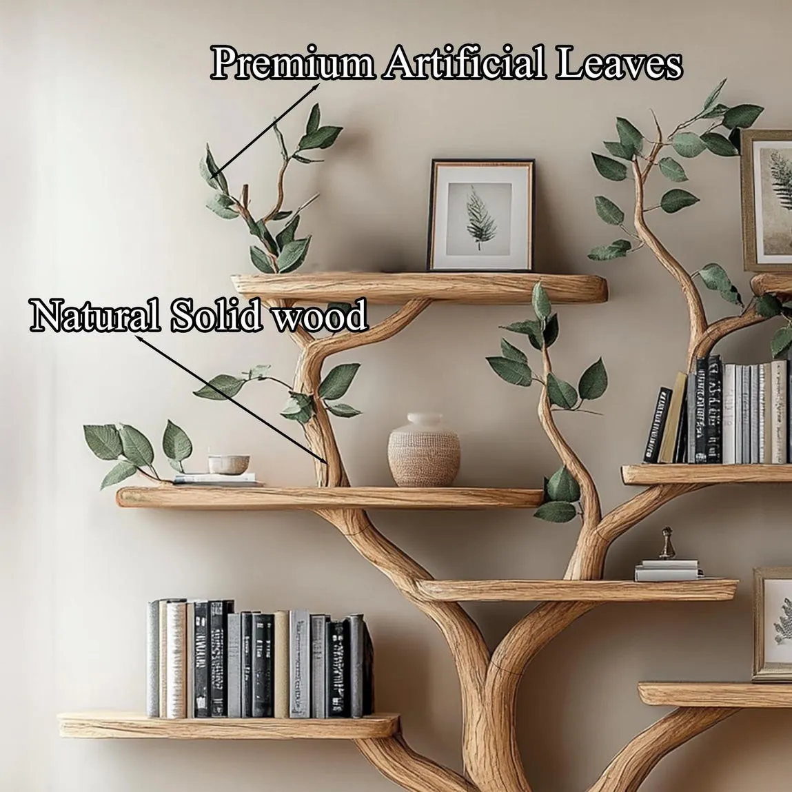 Tree branch shelf fake leave Solid wood bookcase wall-mounted corner wall shelf floating bookshelf decorative bookshelf for the home - Image 7