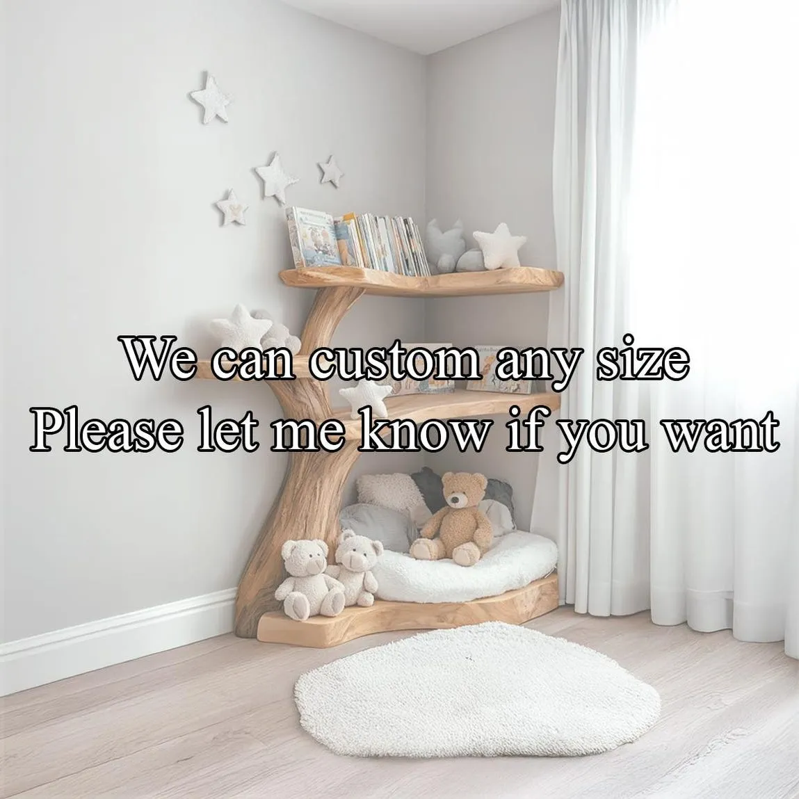 Tree Shaped Bookshelf Natural Wood Custom Wall Book Shelf Handmade Furniture Bed Room and Home Decor - Image 3