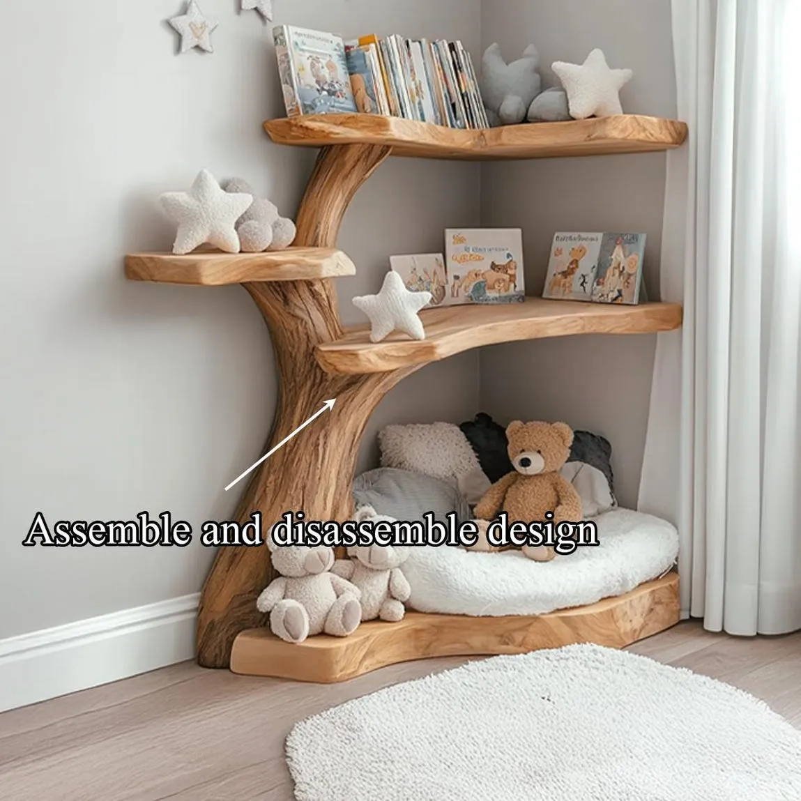 Tree Shaped Bookshelf Natural Wood Custom Wall Book Shelf Handmade Furniture Bed Room and Home Decor - Image 5