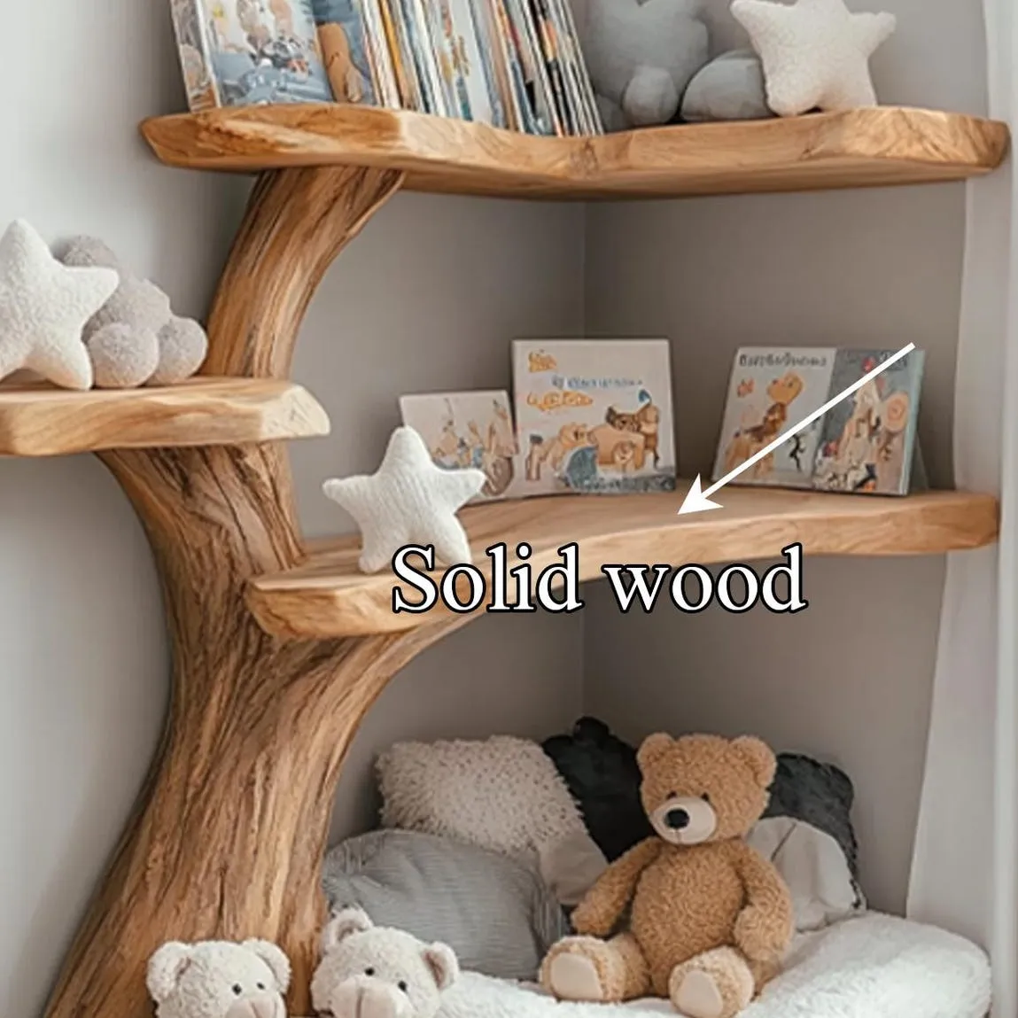 Tree Shaped Bookshelf Natural Wood Custom Wall Book Shelf Handmade Furniture Bed Room and Home Decor - Image 6