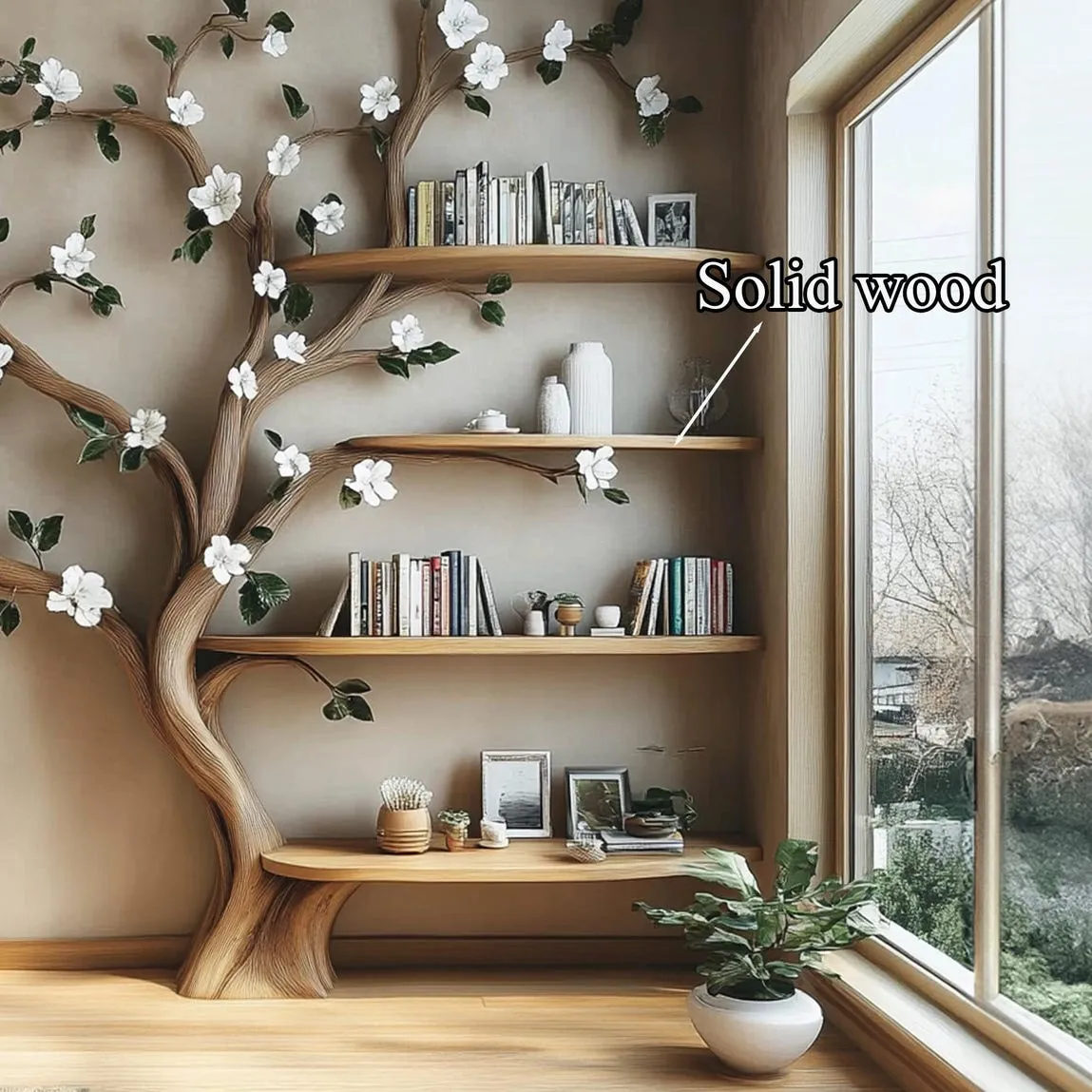 Rustic tree bookshelf wall solid wood handmade floating shelves bookshelf kids bookshelf decor living room gift her - Image 4