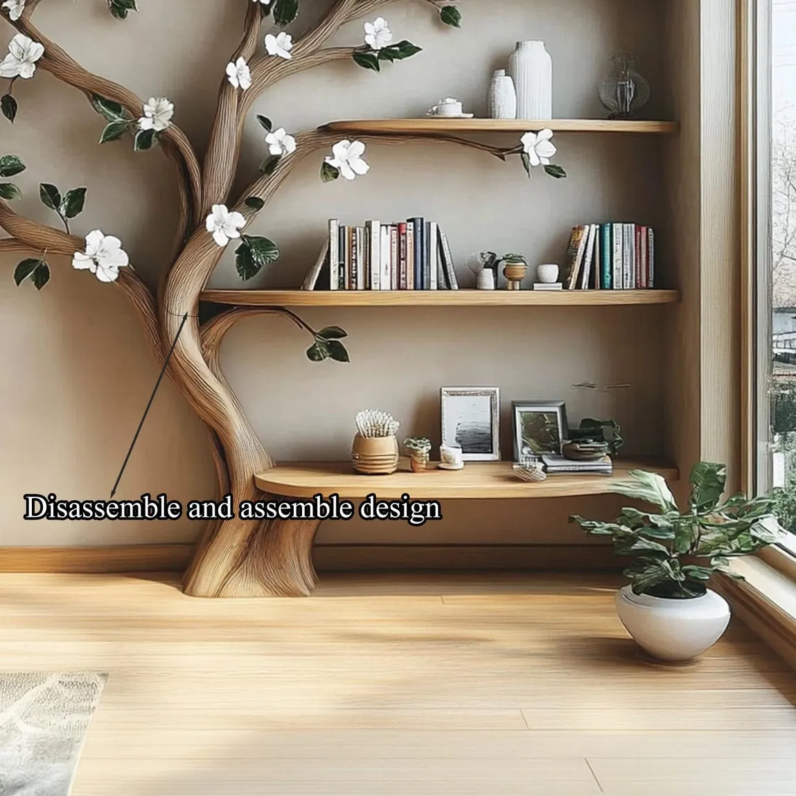 Rustic tree bookshelf wall solid wood handmade floating shelves bookshelf kids bookshelf decor living room gift her - Image 6