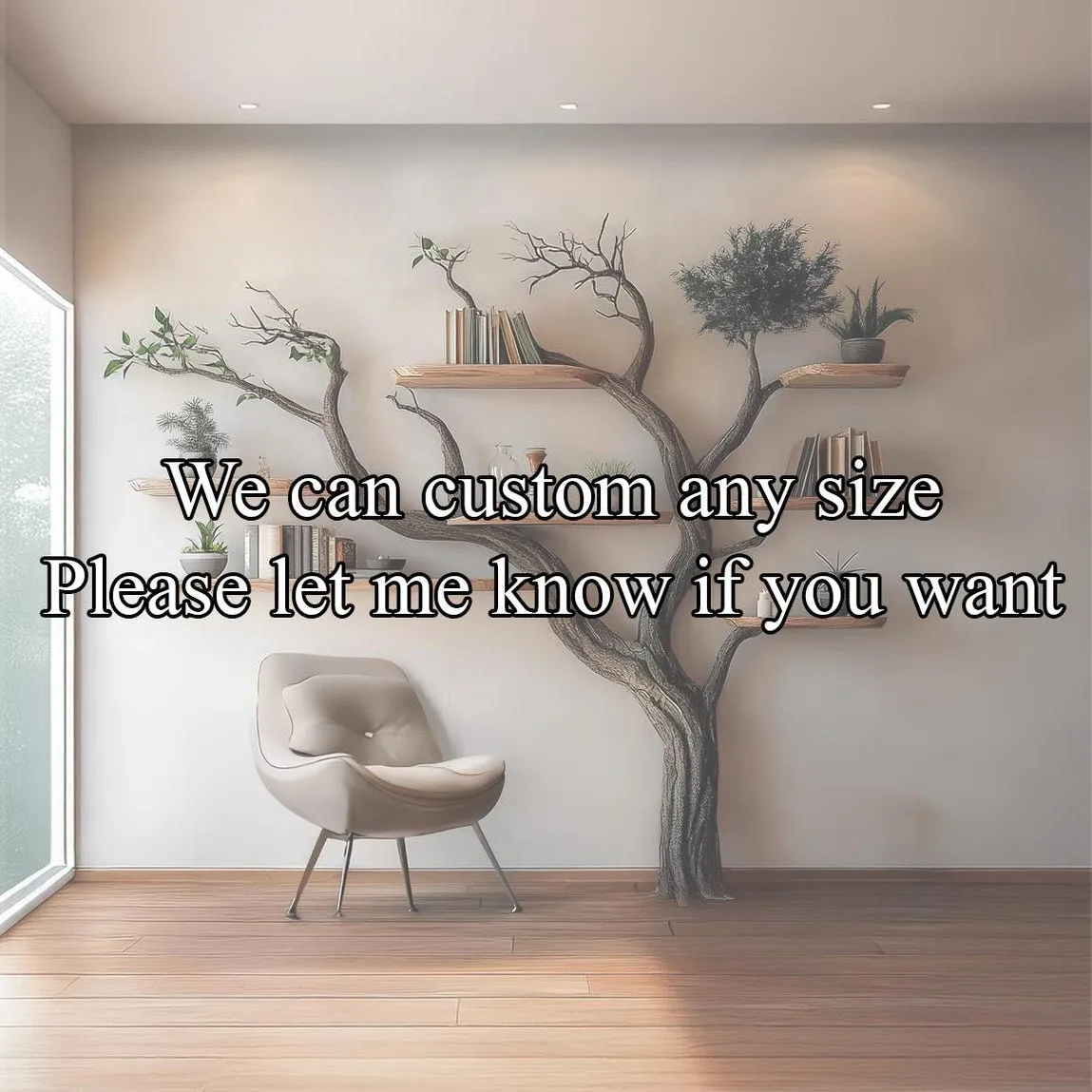 Tree Bookshelf Wooden Book Tree Shelf Unique Wall-Mounted Bookcase Rustic Natural Wood Furniture Home Office Decor Gift Her - Image 3