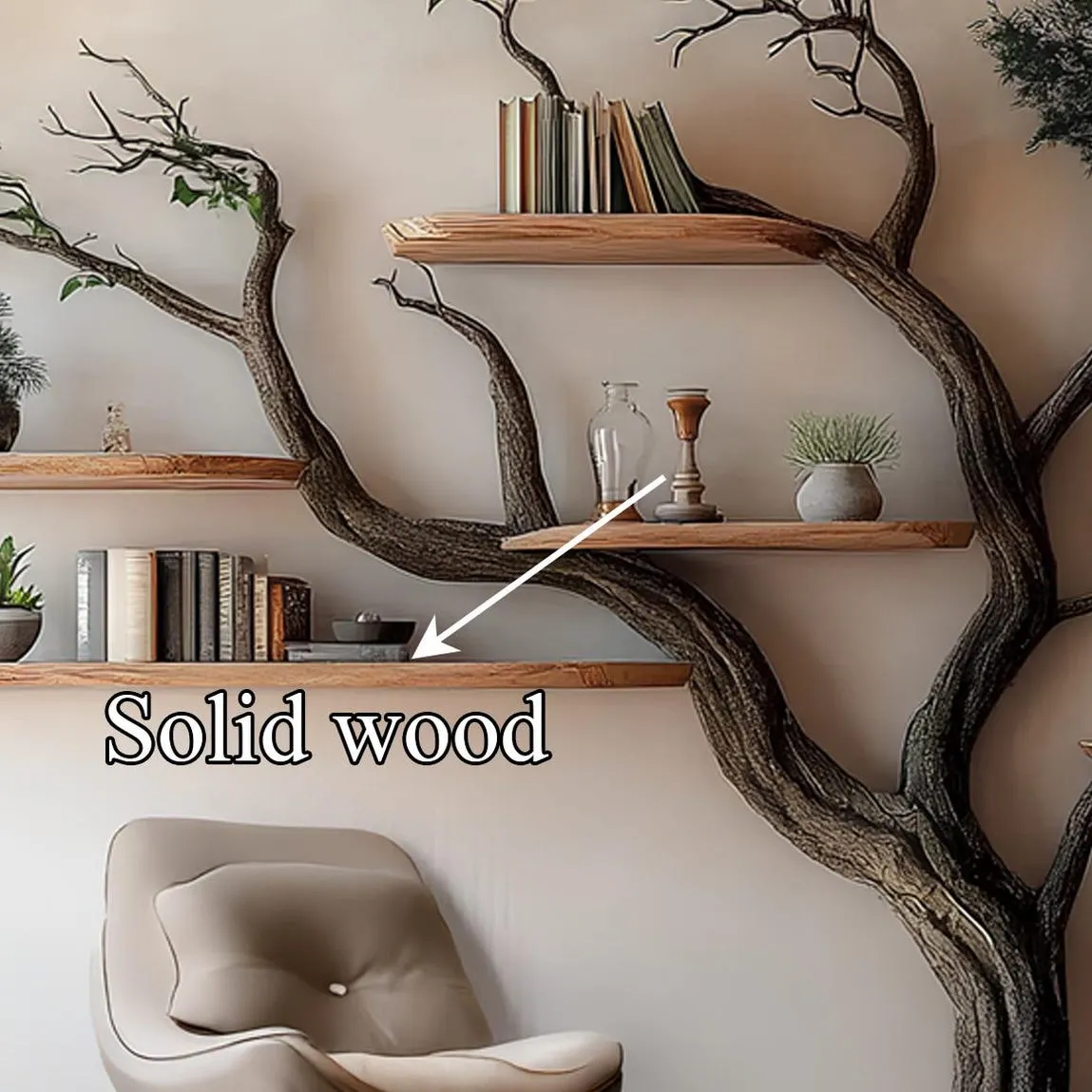 Tree Bookshelf Wooden Book Tree Shelf Unique Wall-Mounted Bookcase Rustic Natural Wood Furniture Home Office Decor Gift Her - Image 4