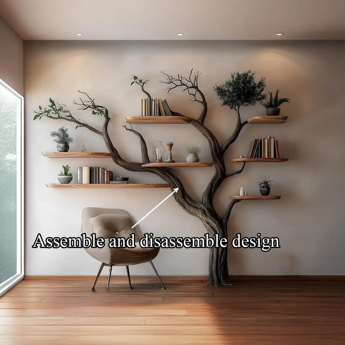Tree Bookshelf Wooden Book Tree Shelf Unique Wall-Mounted Bookcase Rustic Natural Wood Furniture Home Office Decor Gift Her - Image 5