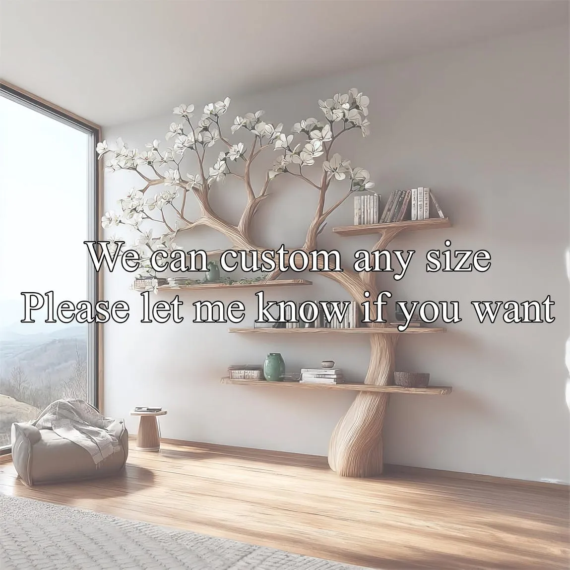 Rustic Tree Bookshelf Wooden Book Tree Shelf Unique Wall-Mounted Bookcase Natural Wood Furniture Home Office Decor Gift Her - Image 3