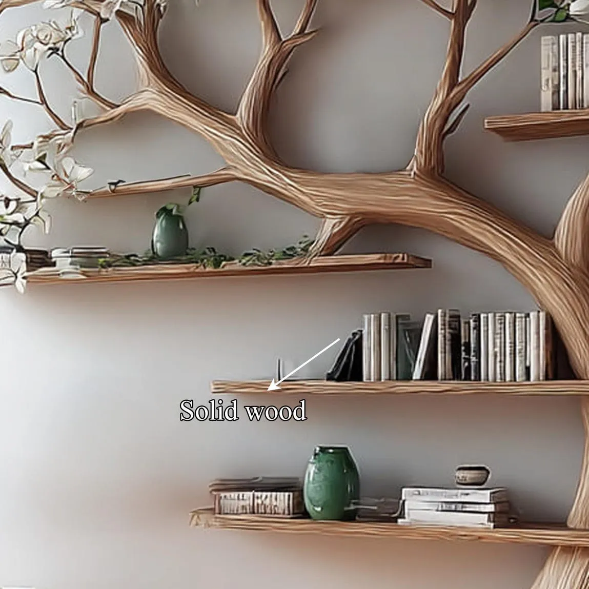 Rustic Tree Bookshelf Wooden Book Tree Shelf Unique Wall-Mounted Bookcase Natural Wood Furniture Home Office Decor Gift Her - Image 5