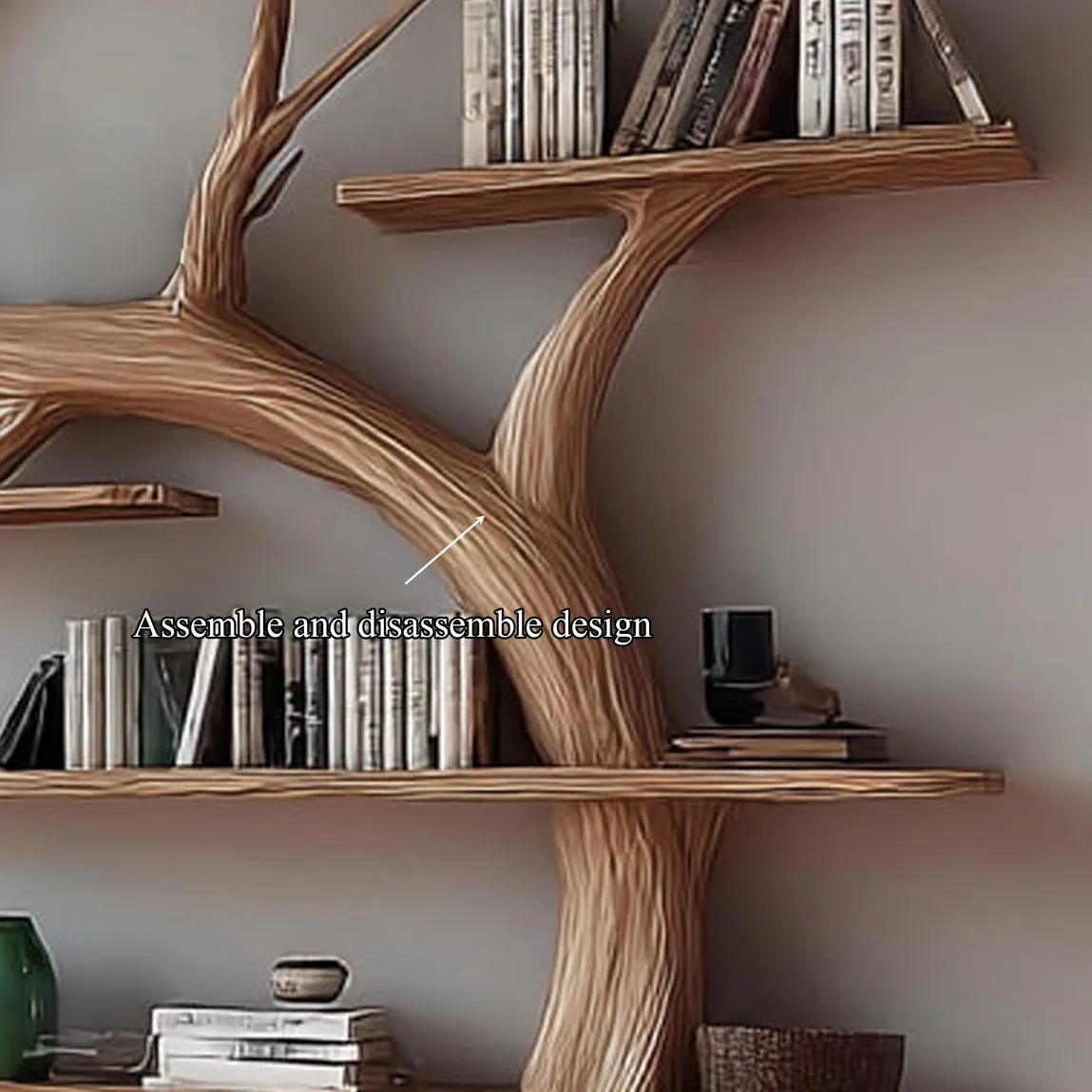 Rustic Tree Bookshelf Wooden Book Tree Shelf Unique Wall-Mounted Bookcase Natural Wood Furniture Home Office Decor Gift Her - Image 6