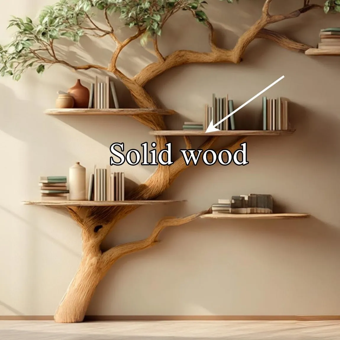 Custom Tree Bookshelf Rustic Wood Bookcase Unique Wall Shelf Art Natural Wooden Furniture Home & Office Decor - Image 3