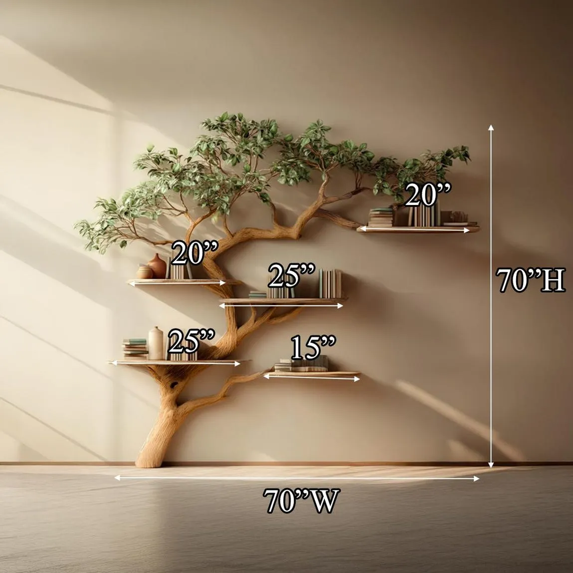 Custom Tree Bookshelf Rustic Wood Bookcase Unique Wall Shelf Art Natural Wooden Furniture Home & Office Decor - Image 4