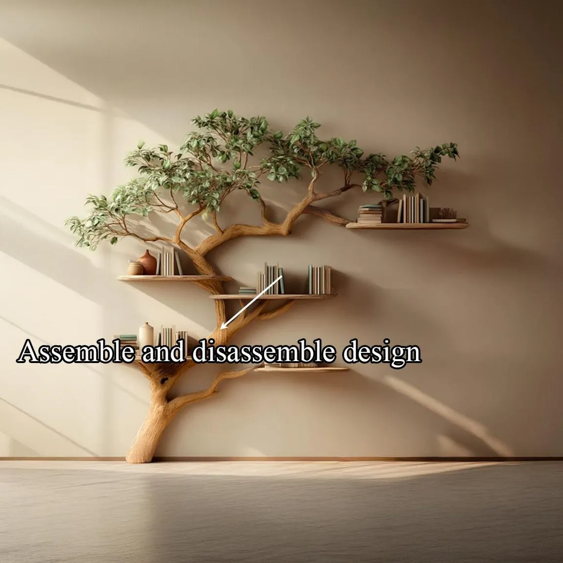 Custom Tree Bookshelf Rustic Wood Bookcase Unique Wall Shelf Art Natural Wooden Furniture Home & Office Decor - Image 5