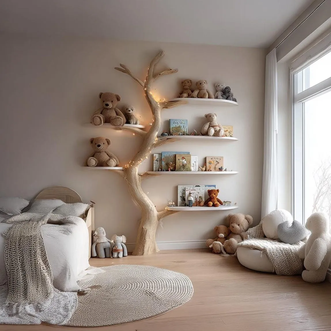 Handmade Tree Bookshelf Montessori Kids Bookcase Floating Nursery Wall Shelf Skinny Bookshelf for Baby Room and Kids Decor