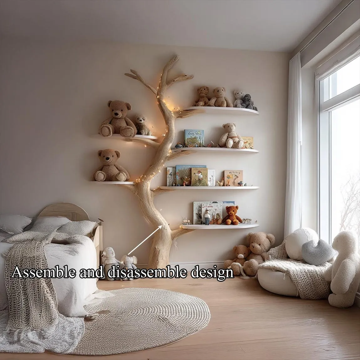 Handmade Tree Bookshelf Montessori Kids Bookcase Floating Nursery Wall Shelf Skinny Bookshelf for Baby Room and Kids Decor - Image 4