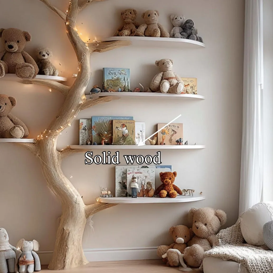 Handmade Tree Bookshelf Montessori Kids Bookcase Floating Nursery Wall Shelf Skinny Bookshelf for Baby Room and Kids Decor - Image 5