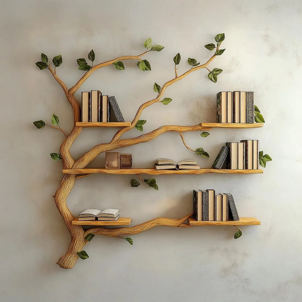 Solid driftwood branch tree bookshelf decor custom floating wood shelf book rack for wall live edge shelf