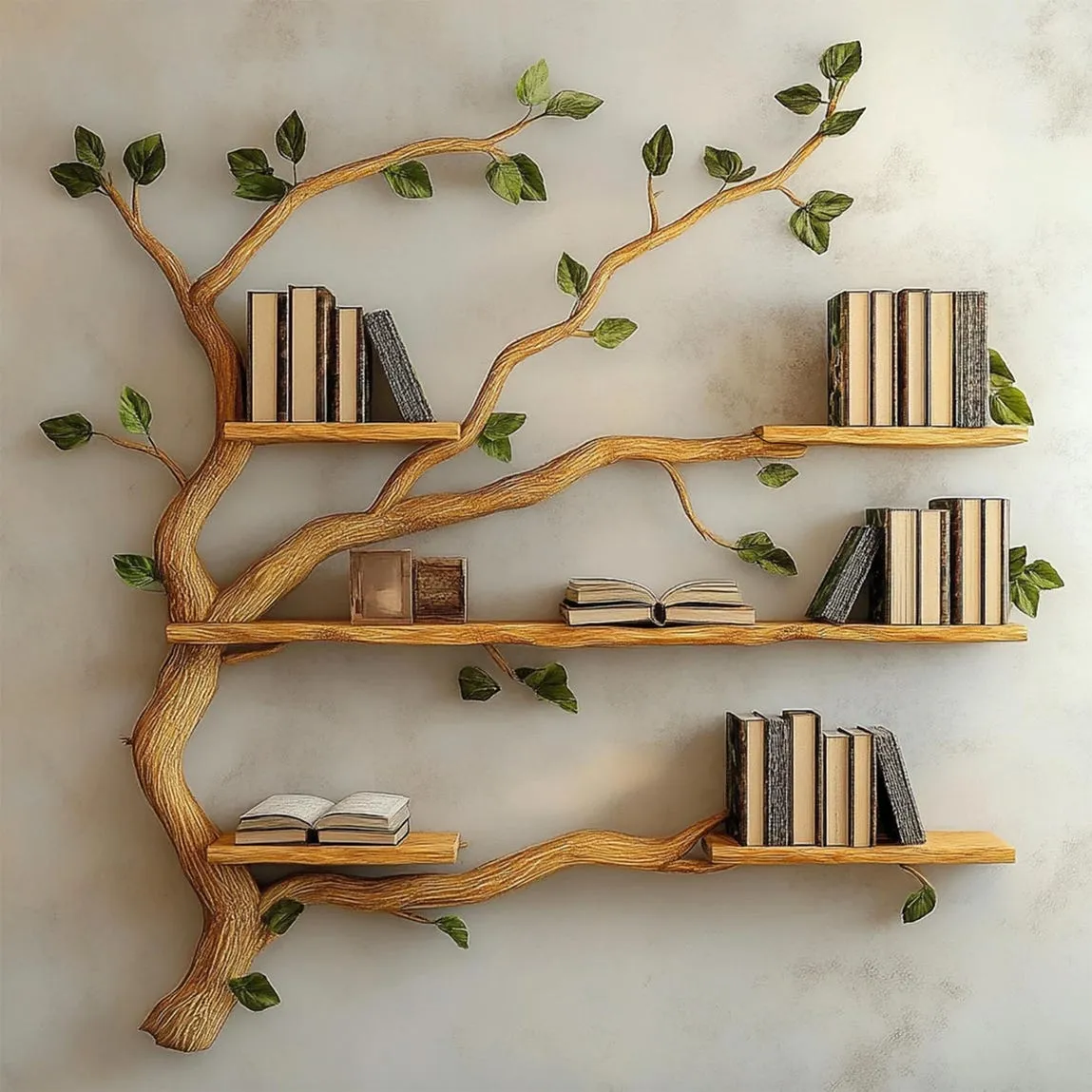 Solid driftwood branch tree bookshelf decor custom floating wood shelf book rack for wall live edge shelf - Image 4