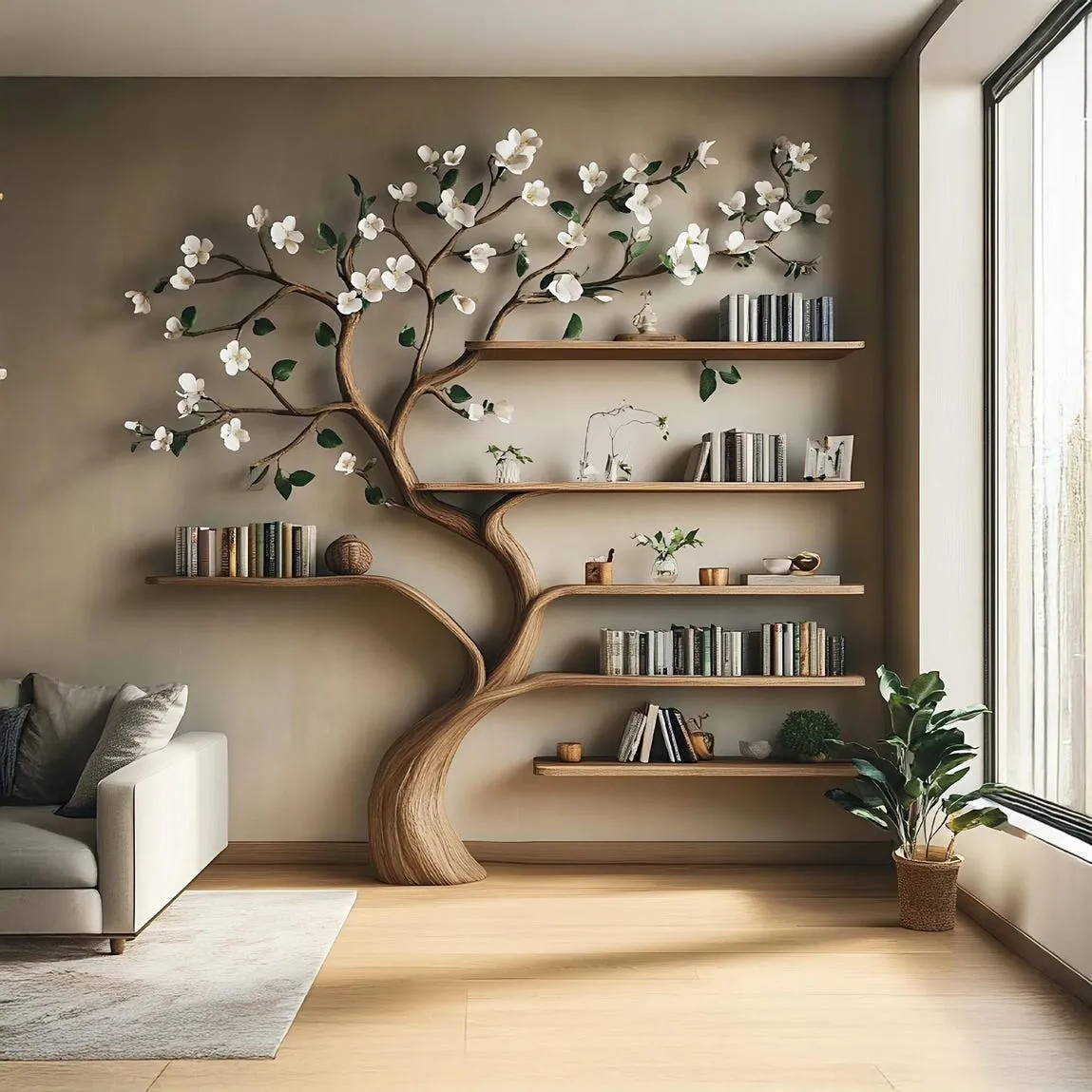 Custom tree bookshelf wall solid wood handmade floating shelves bookshelf kids bookshelf decor living room mother gift