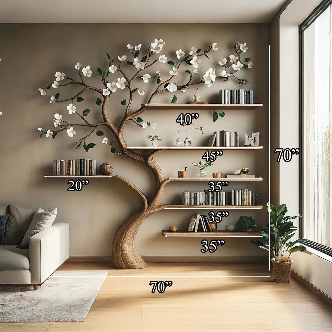 Custom tree bookshelf wall solid wood handmade floating shelves bookshelf kids bookshelf decor living room mother gift - Image 3