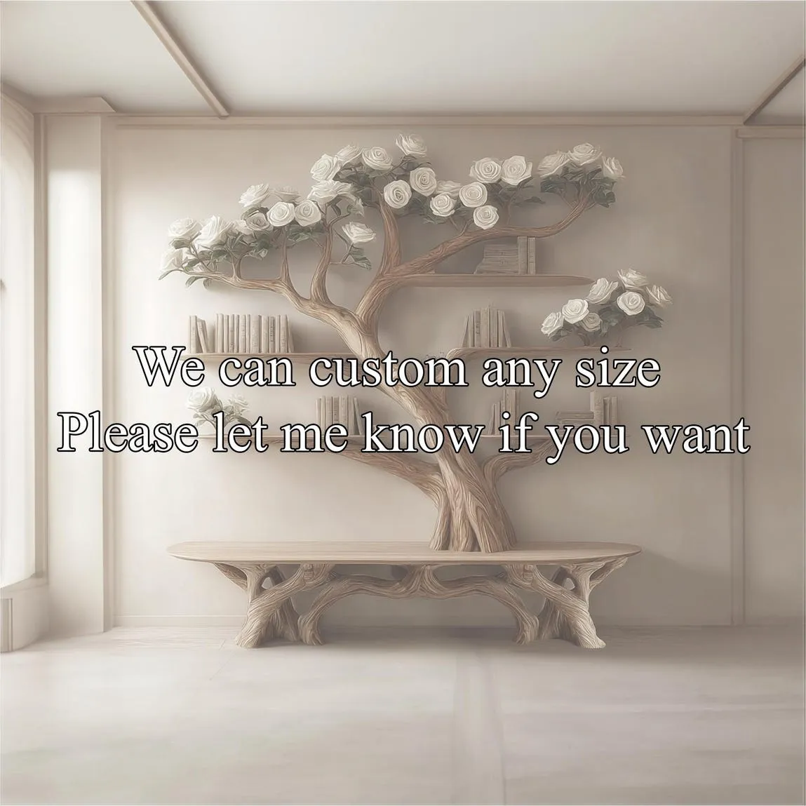 Bench Tree Bookshelf Wooden Book Tree Shelf Unique Wall Mounted Bookcase Natural Wood Furniture  Home Office Decor Custom Shelf Display - Image 3
