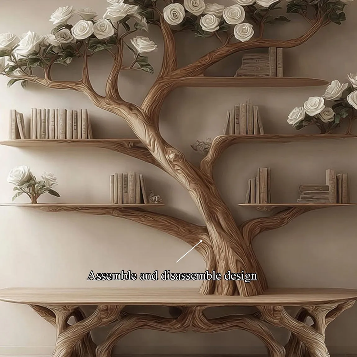 Bench Tree Bookshelf Wooden Book Tree Shelf Unique Wall Mounted Bookcase Natural Wood Furniture  Home Office Decor Custom Shelf Display - Image 6