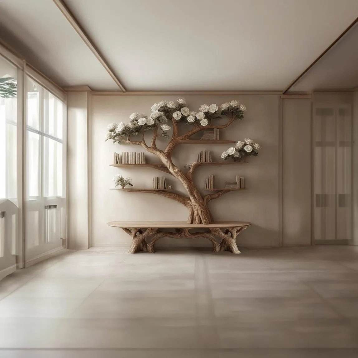 Bench Tree Bookshelf Wooden Book Tree Shelf Unique Wall Mounted Bookcase Natural Wood Furniture  Home Office Decor Custom Shelf Display - Image 7
