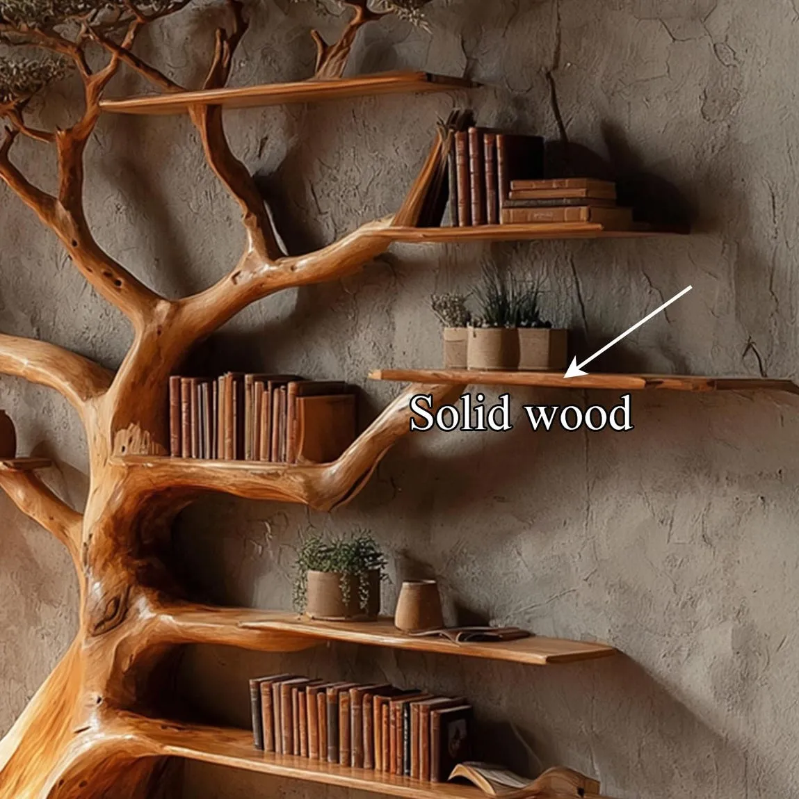 Tree Bookshelf Rustic Wooden Book Tree Shelf Unique Wall-Mounted Bookcase Natural Wood Furniture, Home Office Decor Gift - Image 3