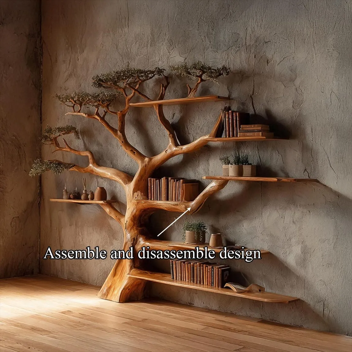 Tree Bookshelf Rustic Wooden Book Tree Shelf Unique Wall-Mounted Bookcase Natural Wood Furniture, Home Office Decor Gift - Image 4