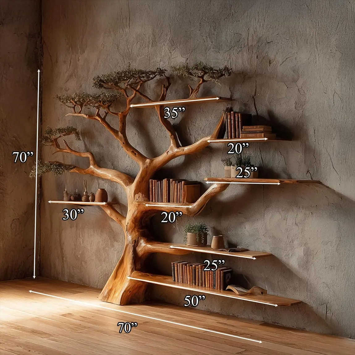 Tree Bookshelf Rustic Wooden Book Tree Shelf Unique Wall-Mounted Bookcase Natural Wood Furniture, Home Office Decor Gift - Image 5
