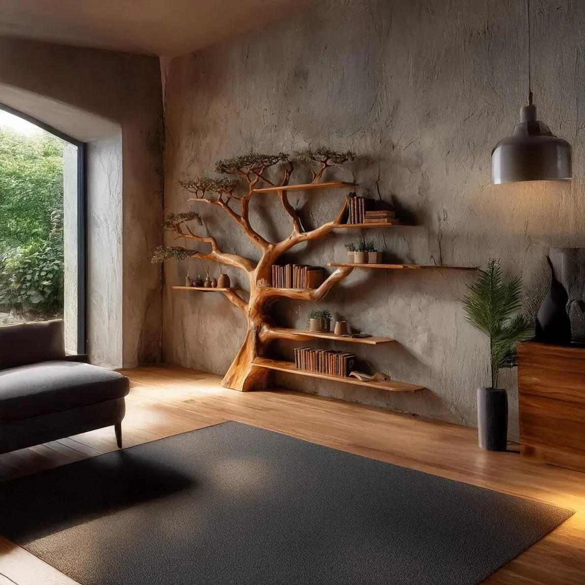 Tree Bookshelf Rustic Wooden Book Tree Shelf Unique Wall-Mounted Bookcase Natural Wood Furniture, Home Office Decor Gift - Image 6