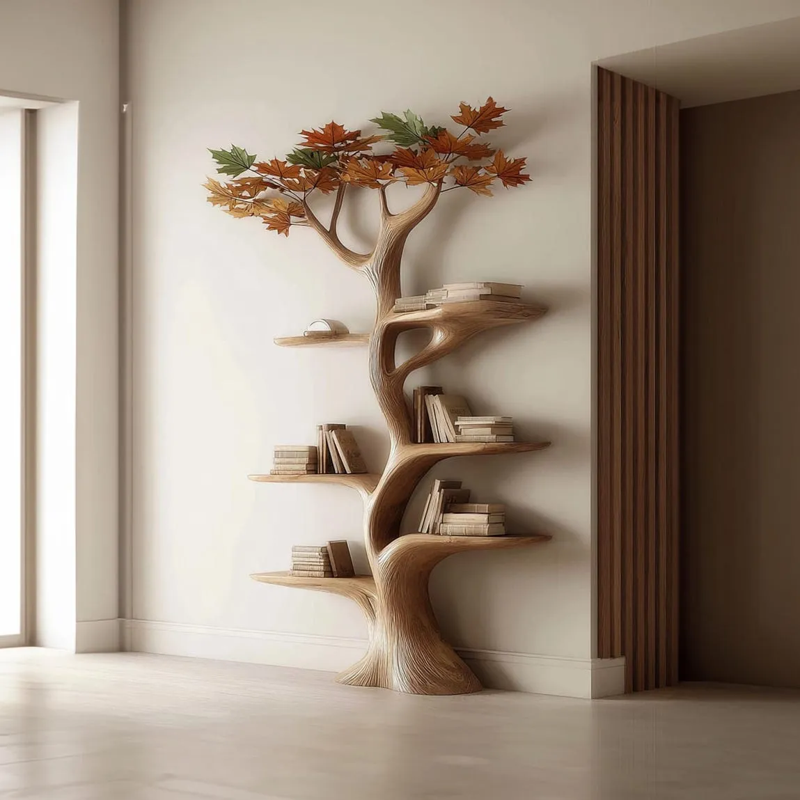 Custom Tree Bookshelf Rustic Wooden Book Tree Shelf Unique Wall-Mounted Bookcase Natural Wood Furniture, Home Office Decor Gift