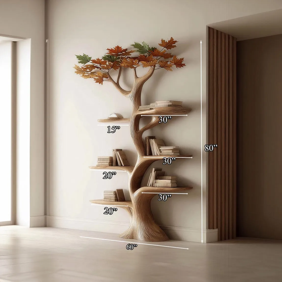 Custom Tree Bookshelf Rustic Wooden Book Tree Shelf Unique Wall-Mounted Bookcase Natural Wood Furniture, Home Office Decor Gift - Image 4