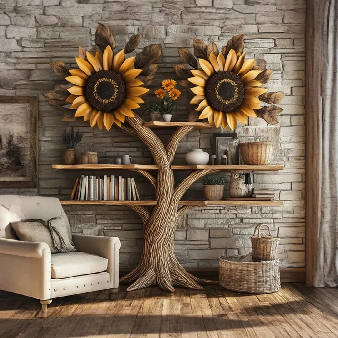 Narrow floating bookshelf wall mount bookcase shaped custom corner mid century bookcase tree book shelf  solid wood handmade furniture home - Image 3