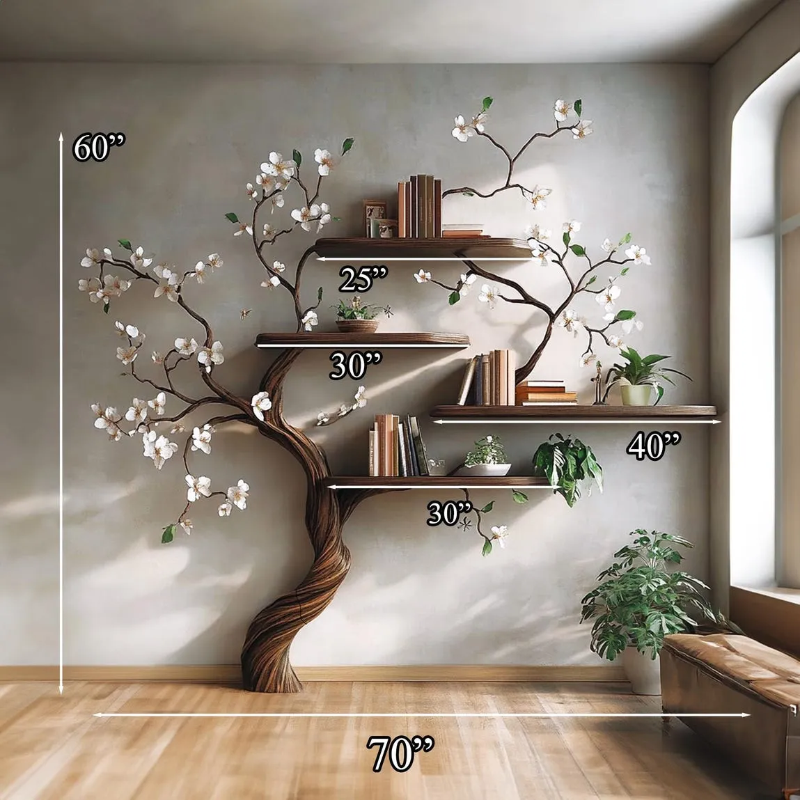 Custom tree branch bookcase wall mount montessori kids bookshelf live edge shelf custom bookcase handmade furniture livingroom decor - Image 3