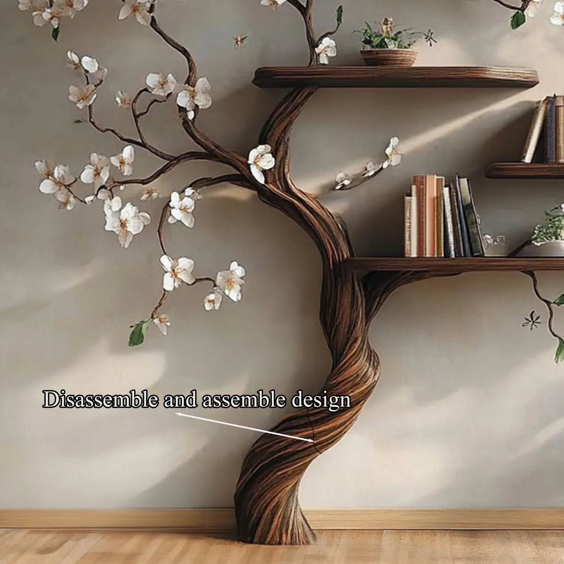 Custom tree branch bookcase wall mount montessori kids bookshelf live edge shelf custom bookcase handmade furniture livingroom decor - Image 4