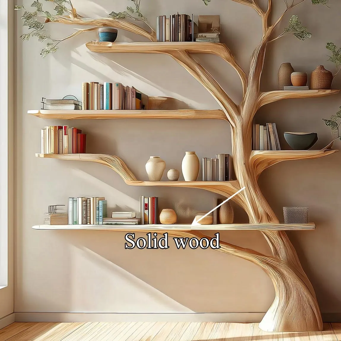 Rustic Tree Bookshelf Wooden Book Tree Shelf Unique Wall-Mounted Bookcase Natural Wood Furniture, Home Office Decor Custom Shelf Display - Image 3