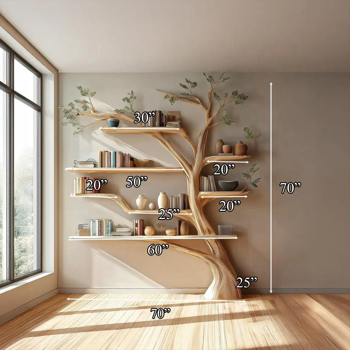Rustic Tree Bookshelf Wooden Book Tree Shelf Unique Wall-Mounted Bookcase Natural Wood Furniture, Home Office Decor Custom Shelf Display - Image 5