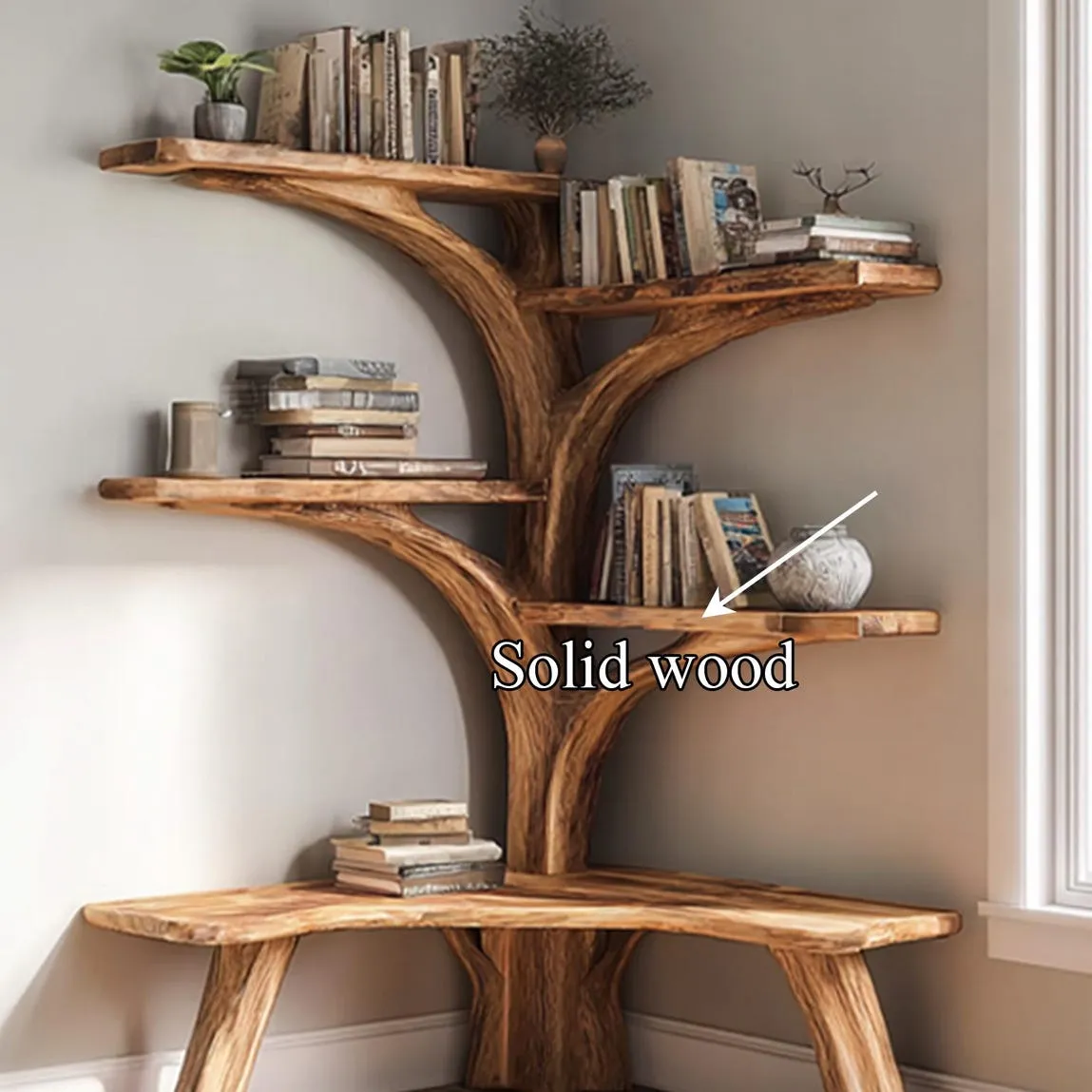 Rustic Tree Branch Floating Corner Shelf L-Shaped Bench Handmade Driftwood Wall Shelf Seating Multi- Functional Home Storage Decor Home Gift - Image 4