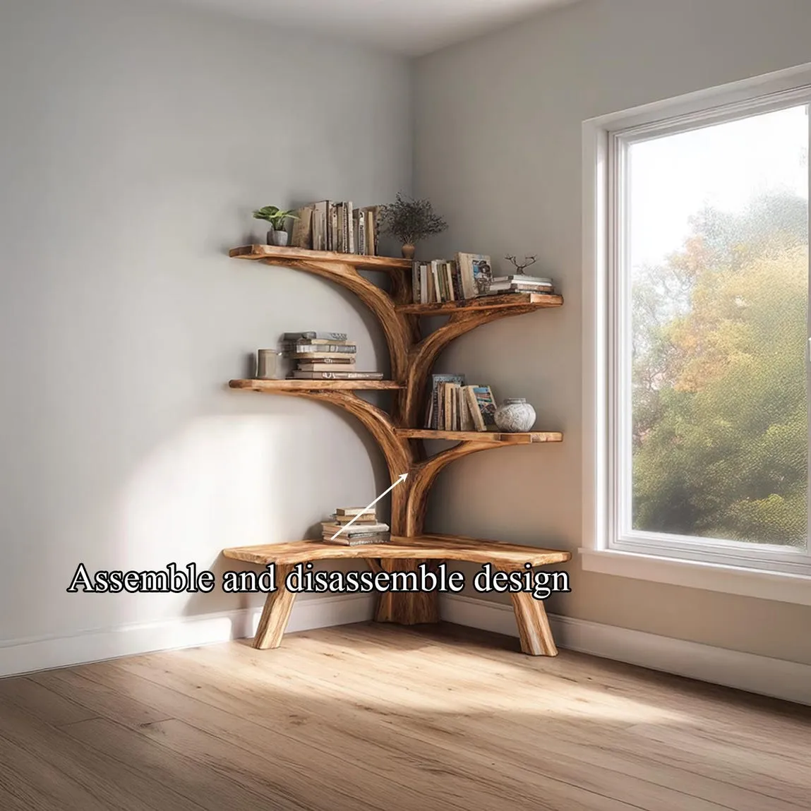 Rustic Tree Branch Floating Corner Shelf L-Shaped Bench Handmade Driftwood Wall Shelf Seating Multi- Functional Home Storage Decor Home Gift - Image 5