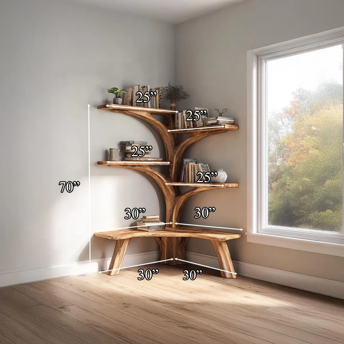 Rustic Tree Branch Floating Corner Shelf L-Shaped Bench Handmade Driftwood Wall Shelf Seating Multi- Functional Home Storage Decor Home Gift - Image 6