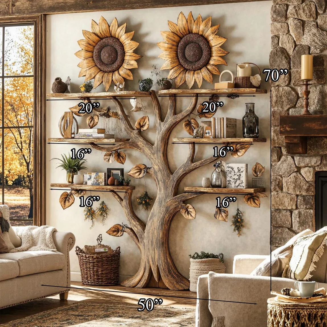 Handmade wooden sunflower bookshelf wall mount xmas floating shelf mid century bookcase montessori handmade furniture house warming gift - Image 7