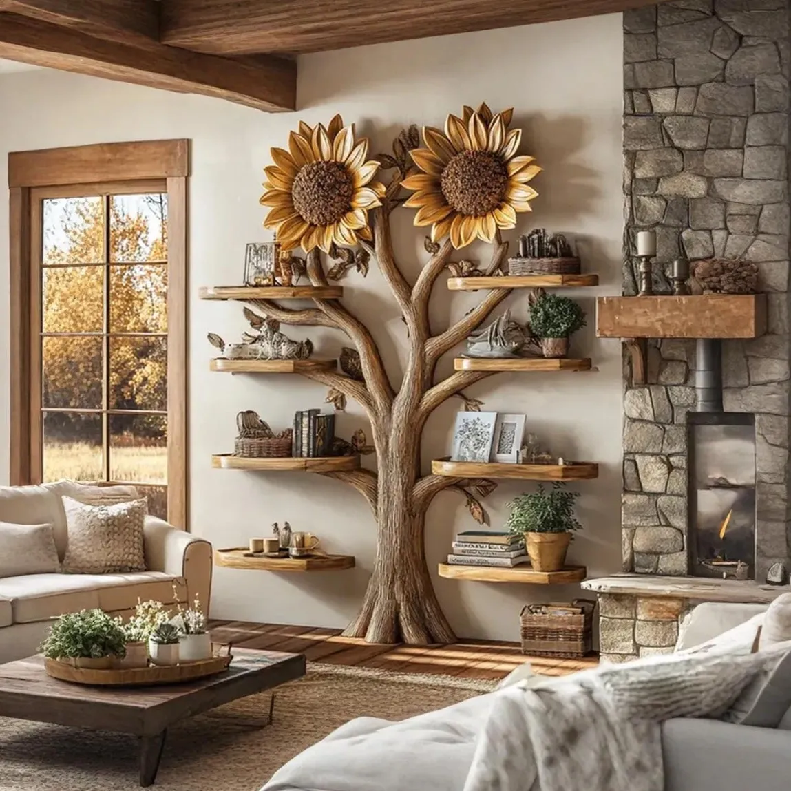 Driftwood branch tree bookshelf shaped bench custom corner bench mid century bookcase wall mounted bookshelf home decorations