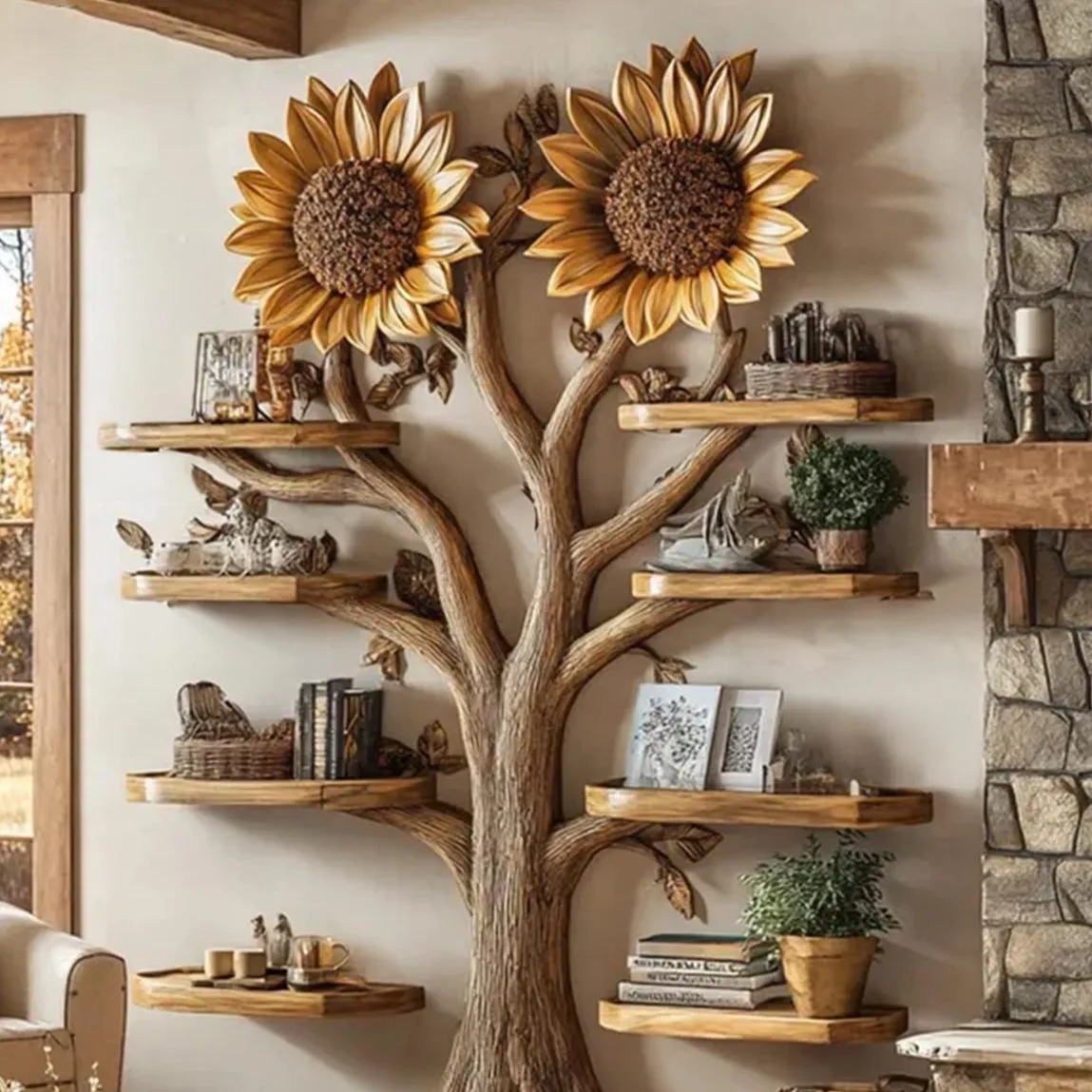 Driftwood branch tree bookshelf shaped bench custom corner bench mid century bookcase wall mounted bookshelf home decorations - Image 4