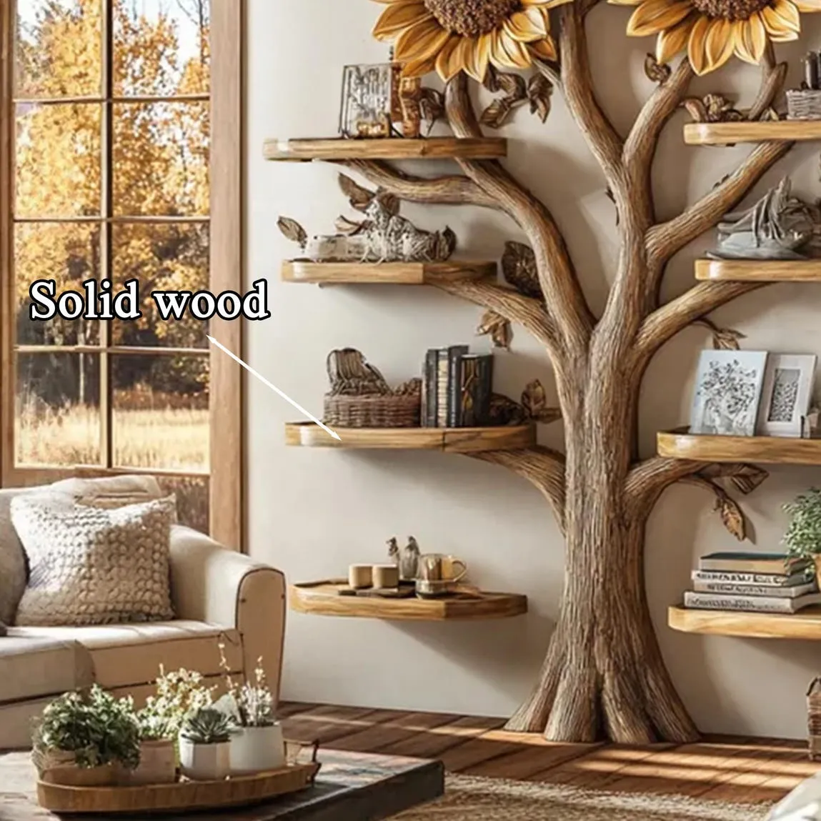 Driftwood branch tree bookshelf shaped bench custom corner bench mid century bookcase wall mounted bookshelf home decorations - Image 5