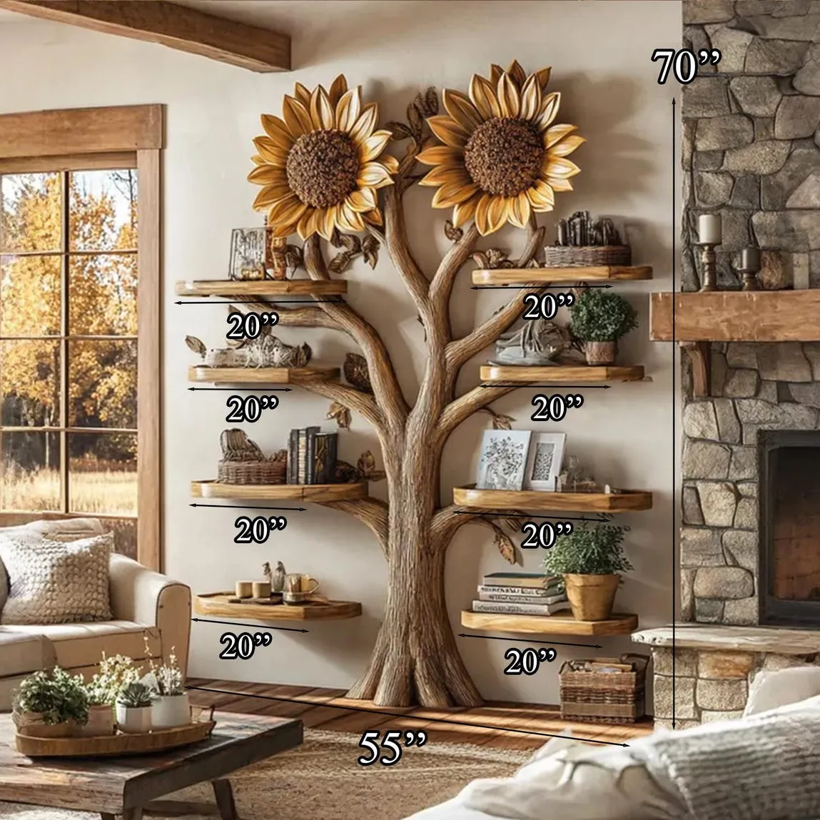 Driftwood branch tree bookshelf shaped bench custom corner bench mid century bookcase wall mounted bookshelf home decorations - Image 7