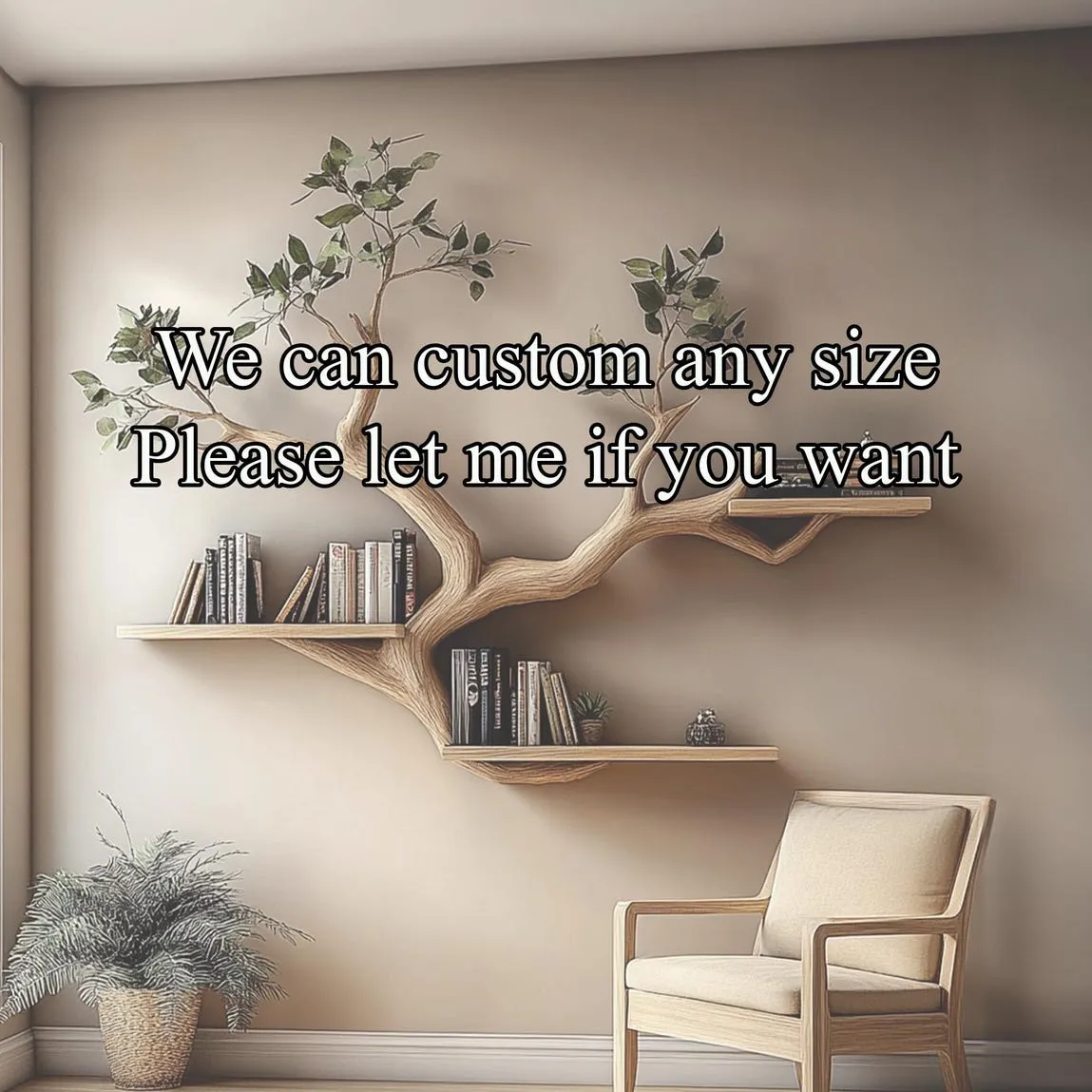 Custom tree bookcase small bookcase tree wall art handmade floating bookshelf solid wood decor livingroom mother gift - Image 2