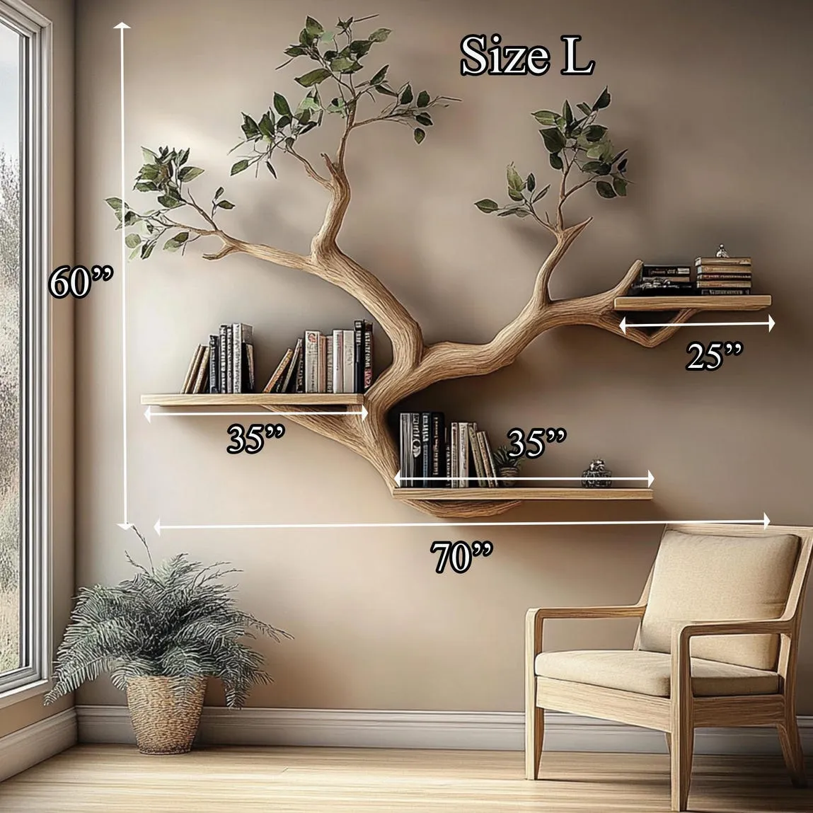 Custom tree bookcase small bookcase tree wall art handmade floating bookshelf solid wood decor livingroom mother gift - Image 5