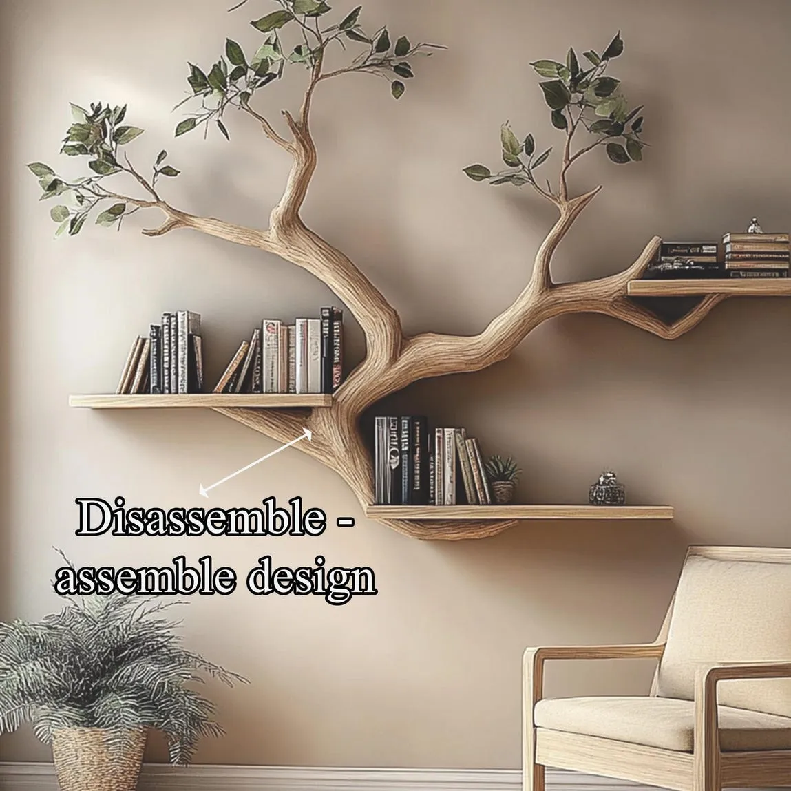 Custom tree bookcase small bookcase tree wall art handmade floating bookshelf solid wood decor livingroom mother gift - Image 8