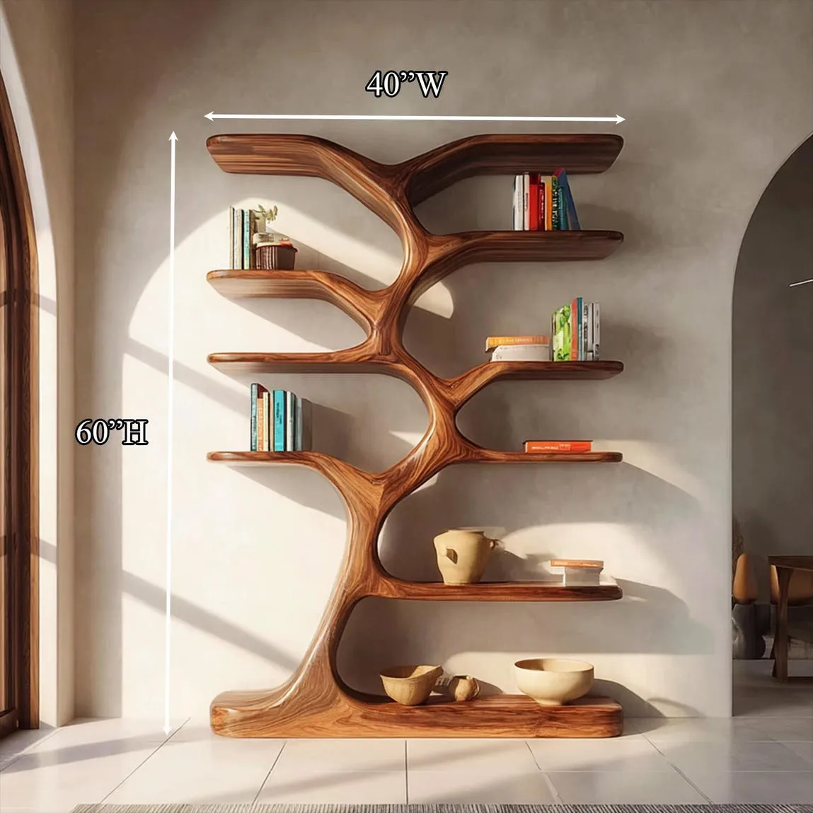 Rustic tree bookshelf solid wood handmade living room decoration tree branch floating corner shelf driftwood natural wooden gift - Image 5