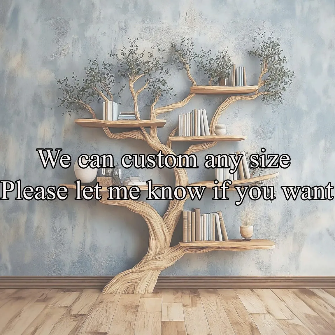 Rustic tree branch shelf fake leave Solid wood bookcase wall bookshelf decor nursery bookshelf decor living room personalized gift - Image 2