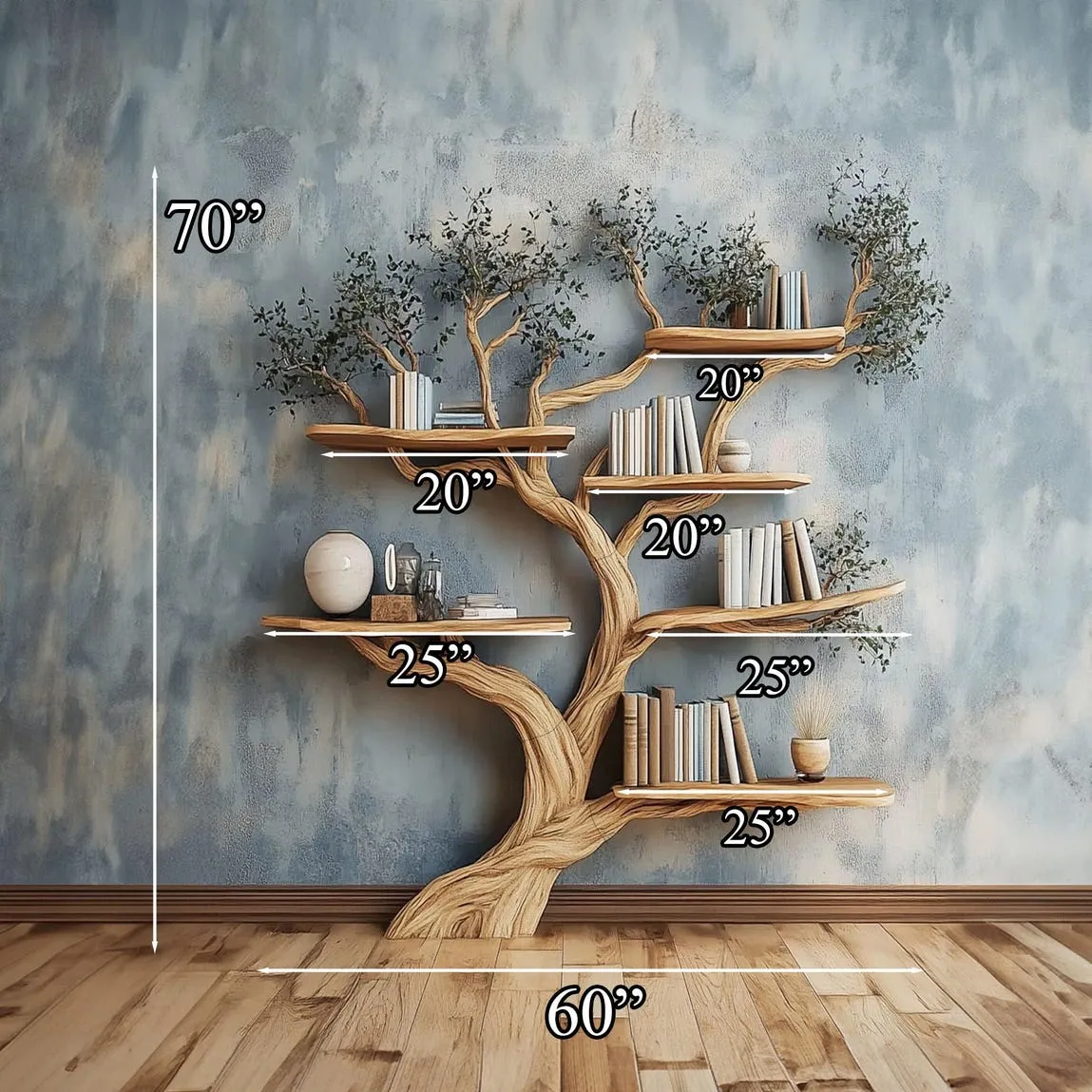 Rustic tree branch shelf fake leave Solid wood bookcase wall bookshelf decor nursery bookshelf decor living room personalized gift - Image 3